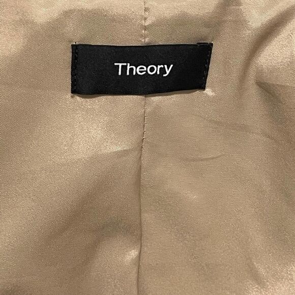 Women's Theory Braneve Approach Peplum Blazer Tan Size 8 Two Buttons Career Work - Picture 4 of 10